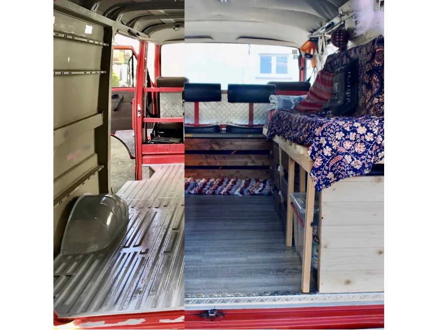 Innenraum eines umgebauten Campingbusses