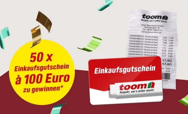Werbebanner für ein Gewinnspiel um 50 Einkaufsgutscheine à 100 Euro.