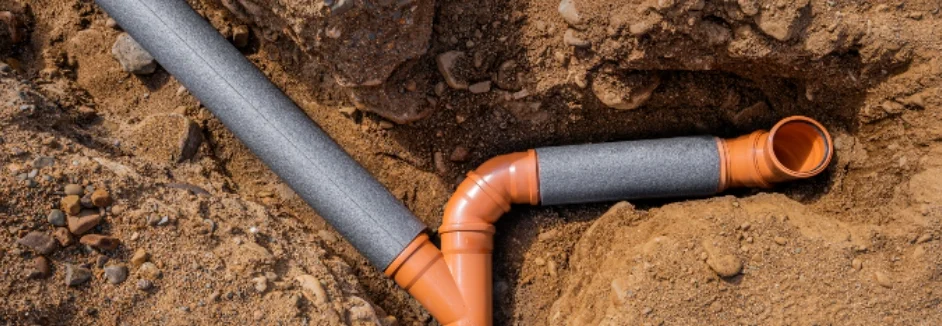 Entwässerungsrohre im Graben