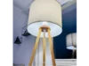 Stehlampe mit Holzbeinen und weißem Lampenschirm