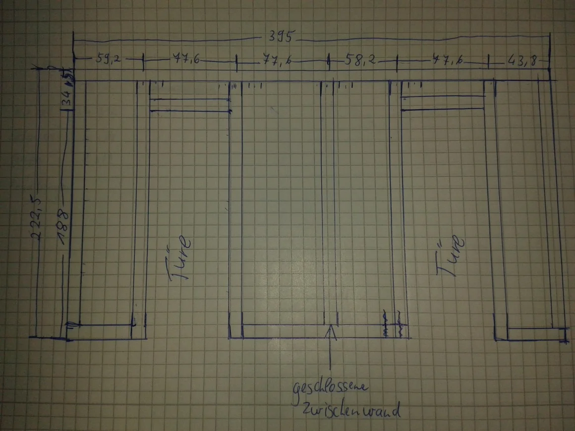 Handgezeichnete Skizze für einen Gartenhausgrundriss
