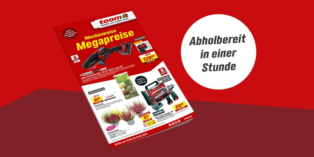 Ein Werbeprospekt mit wöchentlichen Angeboten auf rotem Hintergrund.