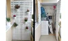 Ein Balkonschrank als Sichtschutz, im geschlossenen und geöffneten Zustand.