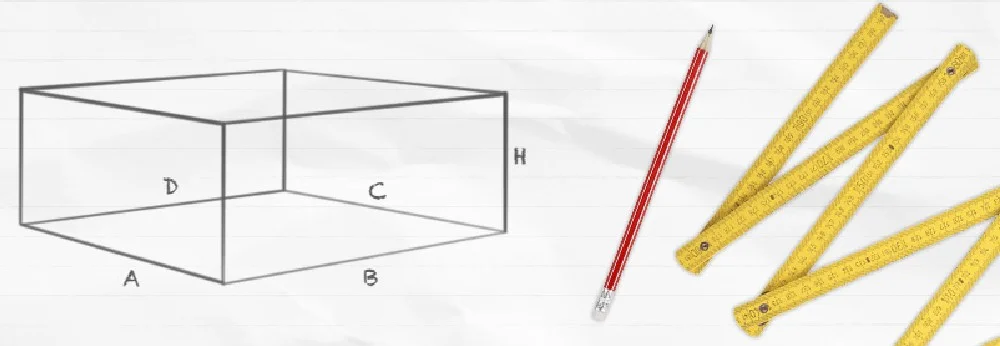 Skizze eines Quaders mit Bleistift und Zollstock