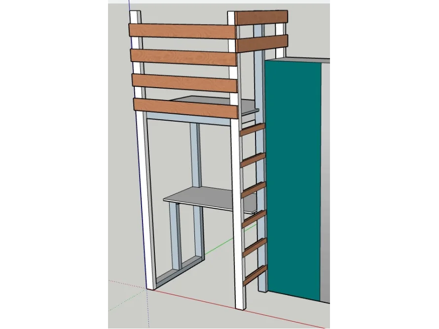 3D-Modell eines Hochbetts mit Schreibtisch