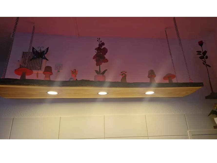 Hängeregal aus Holz mit Beleuchtung