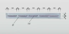 Technische Zeichnung eines Bauteils mit den dazugehörigen Maßen und Markierungen.