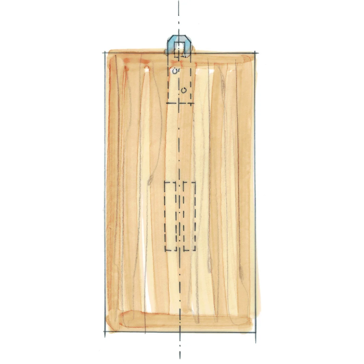 Zeichnung einer Holzrückwand für einen Klopfspecht