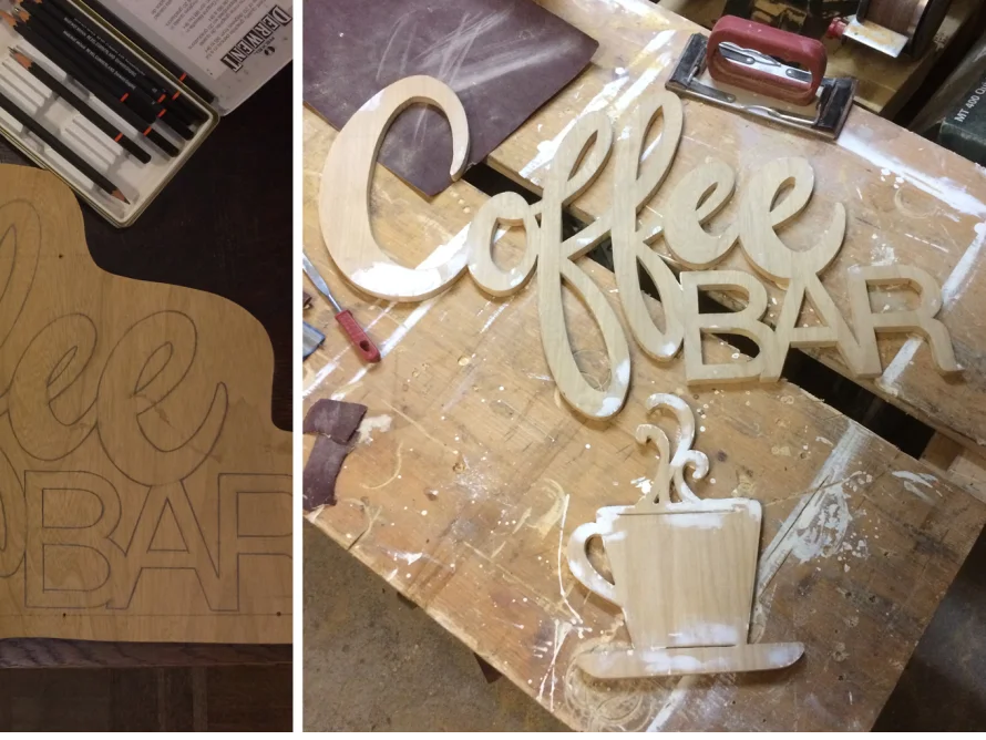 Herstellung eines Holzschilds "Coffee Bar" mit Stichsäge