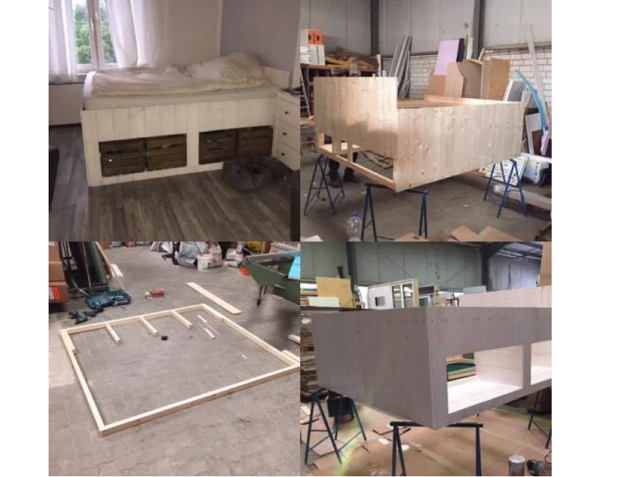 Holzbett mit Schubladen - Bauphasen