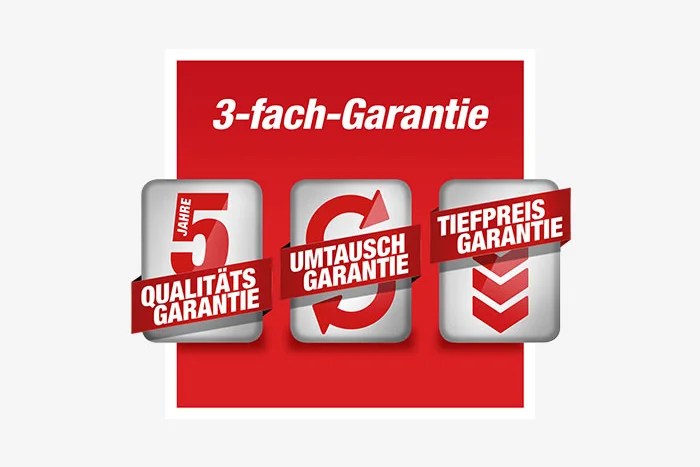 Drei Garantien: Qualität, Umtausch, Tiefpreis