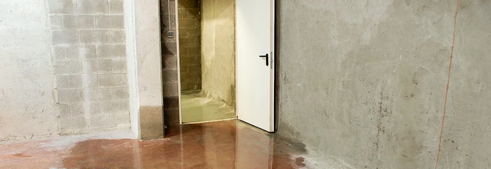 Überfluteter Raum mit offener Tür