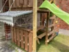 Spielhaus aus Holz mit Rutsche