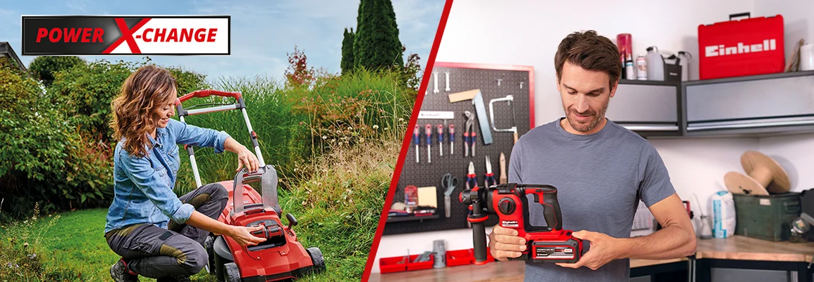 Zwei Personen mit verschiedenen Akkugeräten