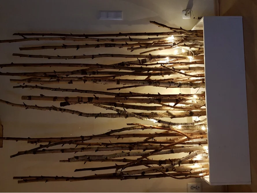 Birkenäste mit Lichterkette