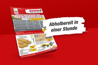 Werbung mit der Aufschrift „Abholbereit in einer Stunde“ und Angeboten der Woche