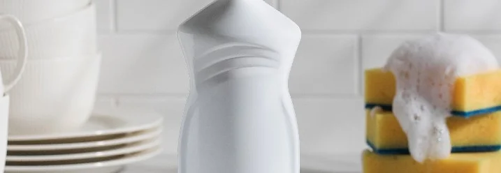 Flasche Spülmittel und Schwämme