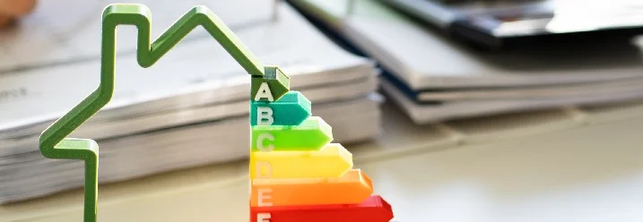 Energieeffizienzklassen-Skala und Hausmodell