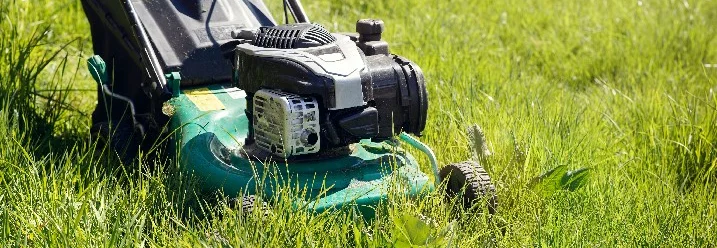 Benzinrasenmäher im hohen Gras