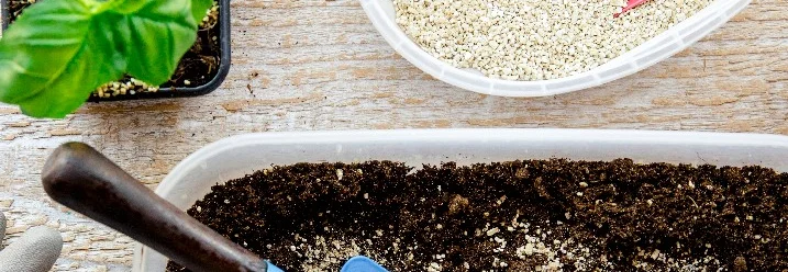 Blumenerde, Perlit und Schaufel