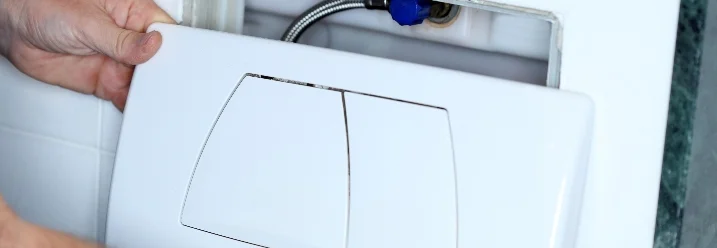 Person montiert eine Klospülung.