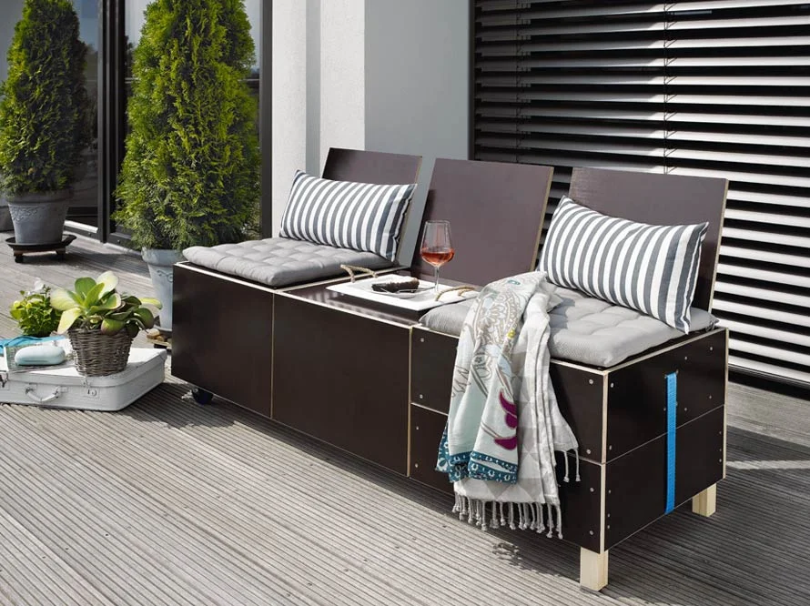 Gartenbank mit Stauraum und Rollen