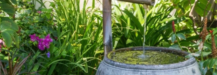 Bambusrohr speist Wasserbecken