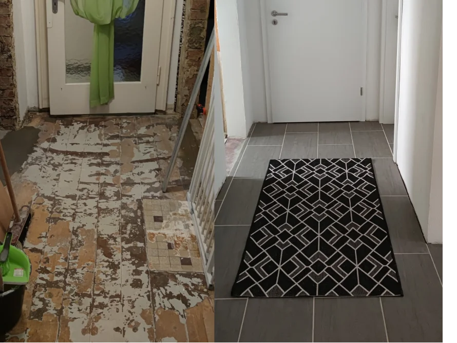 Vorher-Nachher-Bild Fliesen im Flur