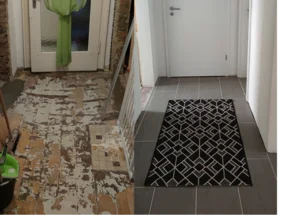 Vorher-Nachher-Bild Fliesen im Flur