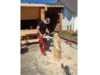 Person schnitzt mit Kettensäge eine Holzskulptur