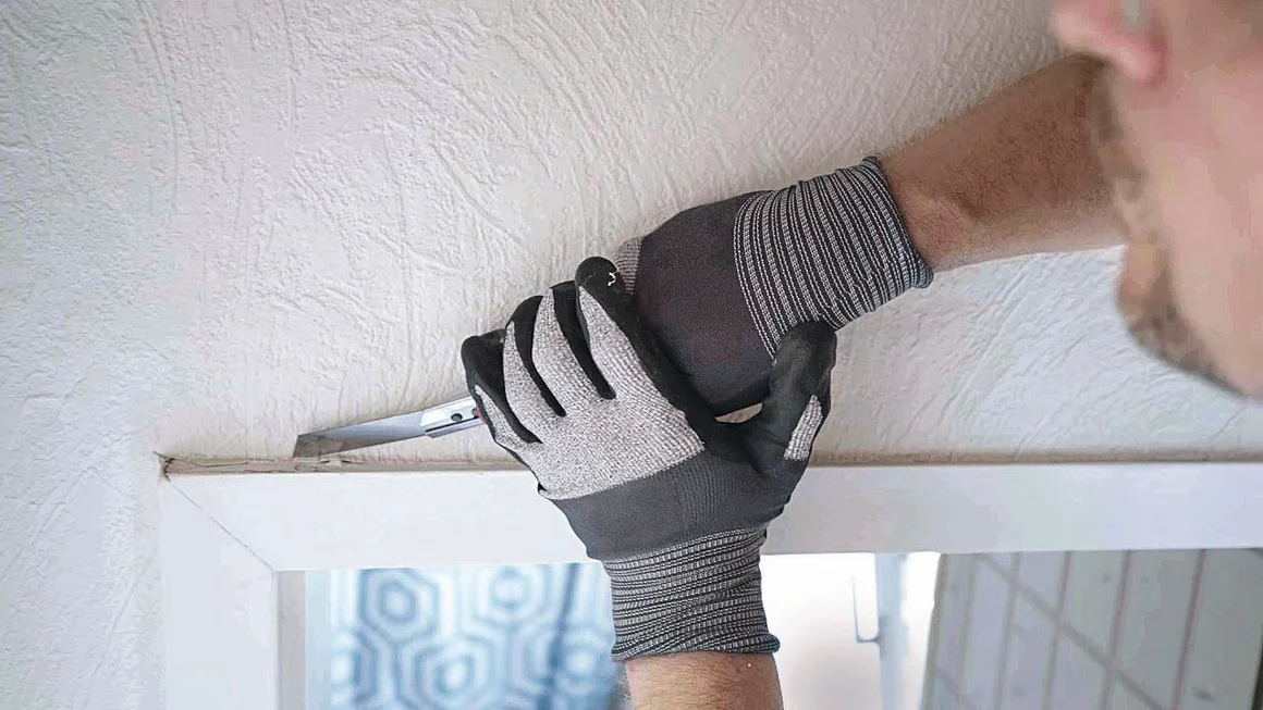 Person entfernt Dichtmasse mit Messer