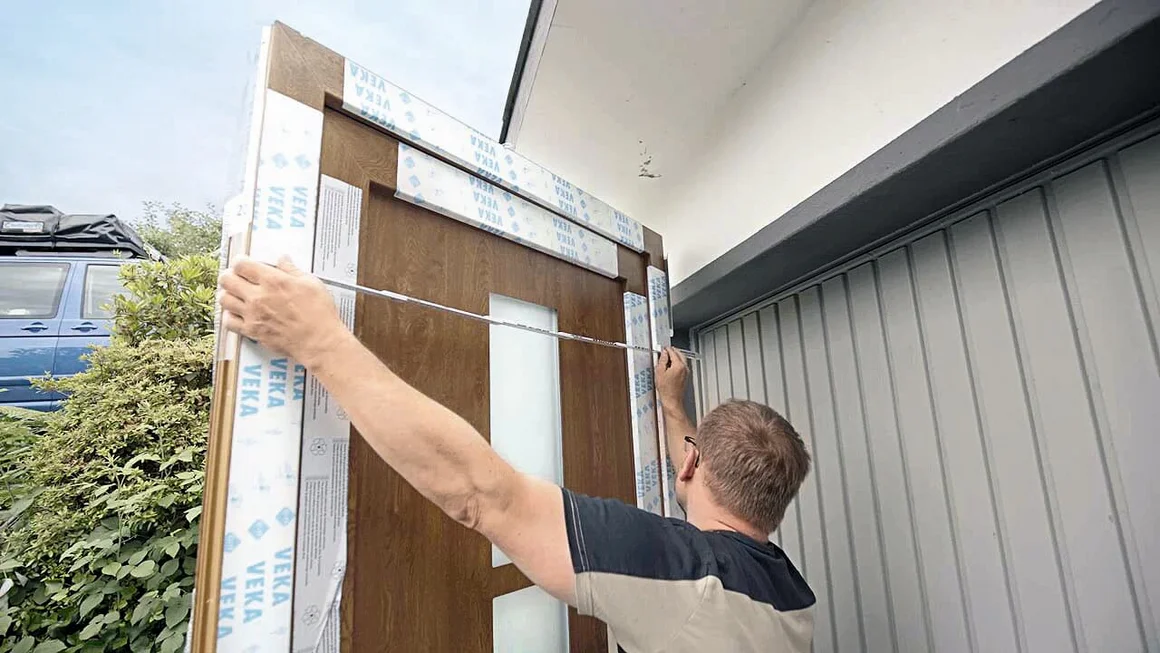 Person bringt eine Tür an