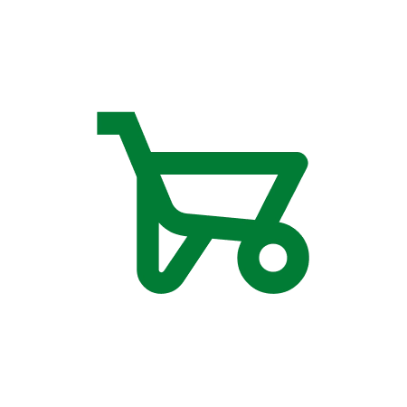 Grünes Icon eines Einkaufswagens auf schwarzem Hintergrund.