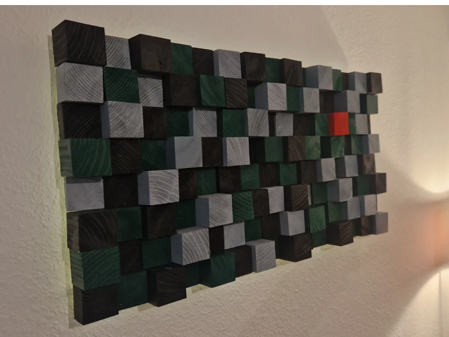 Wandbild aus Holzklötzen