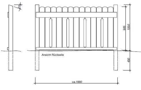 Technische Zeichnung eines Zaunelements mit Maßen