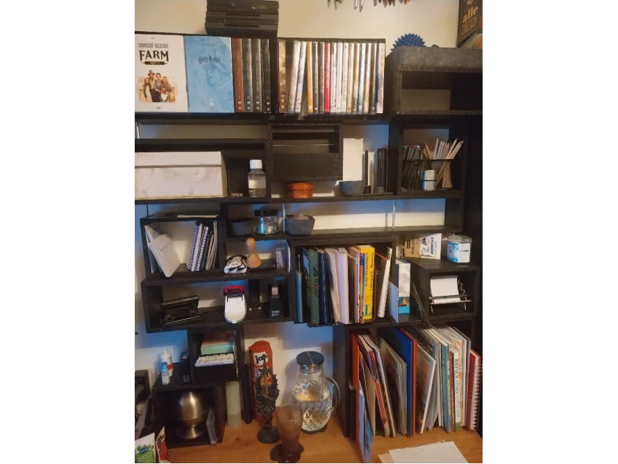 Ein schwarzes, unregelmäßig geformtes Regal