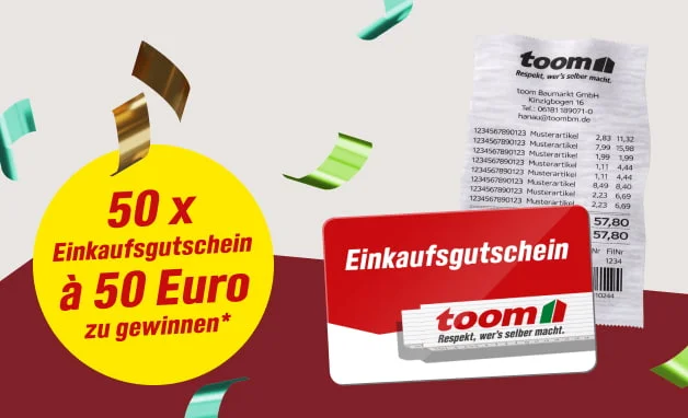 Grafik eines Gewinnspiels für Einkaufsgutscheine mit einem Kassenbon und Konfetti.