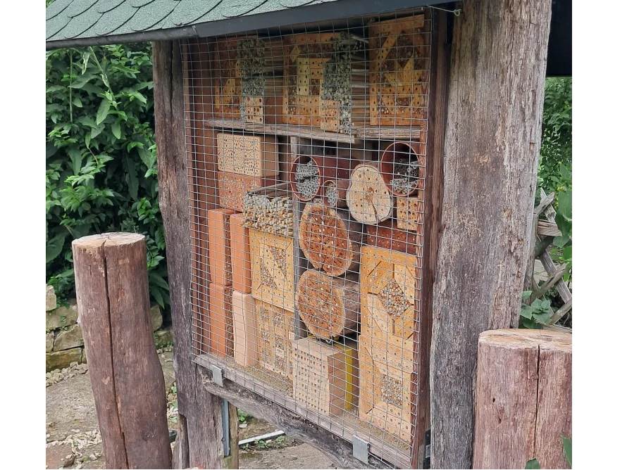 Insektenhotel an Holzhütte