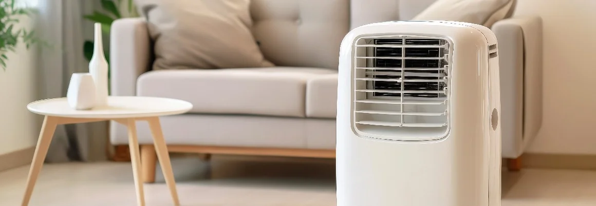 Mobiles Klimagerät in einem Wohnzimmer