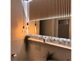 Modernes Badezimmer mit Holzelementen