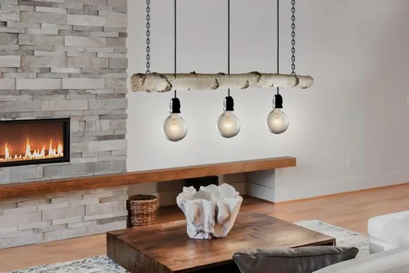 Rustikale Deckenlampe aus Birkenholz