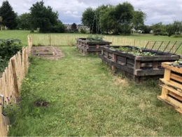 Garten mit Hochbeeten aus Paletten