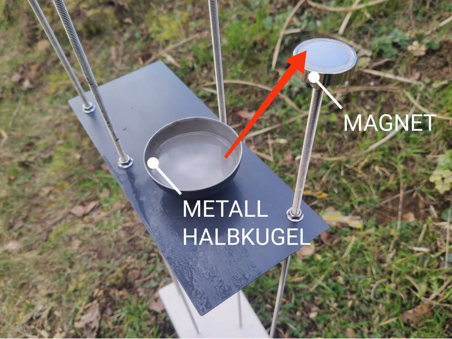 Experiment mit Magnet und Metallhalbkugel