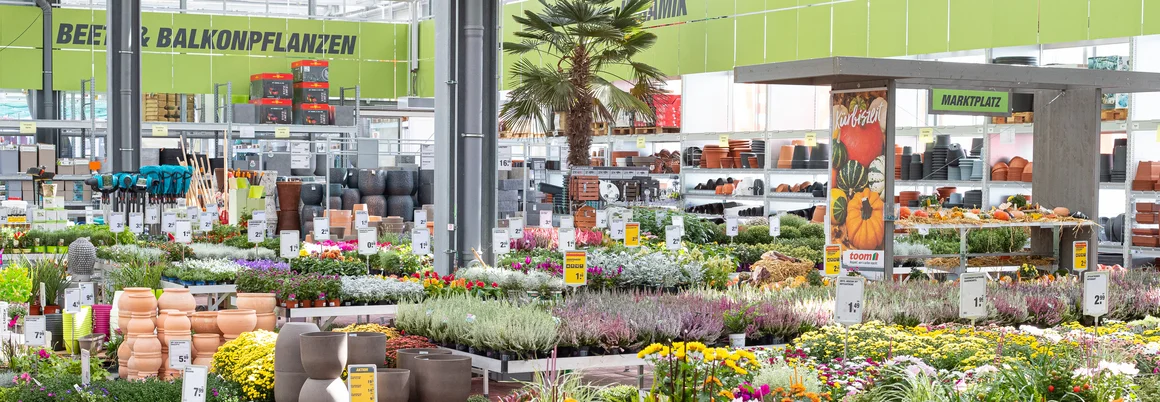 Verkaufsraum eines Gartencenters mit vielen verschiedenen Pflanzen