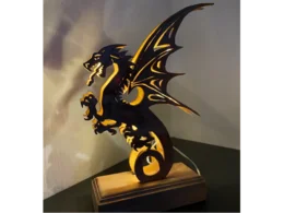 Holzkunst Drachen-Lampe mit Beleuchtung