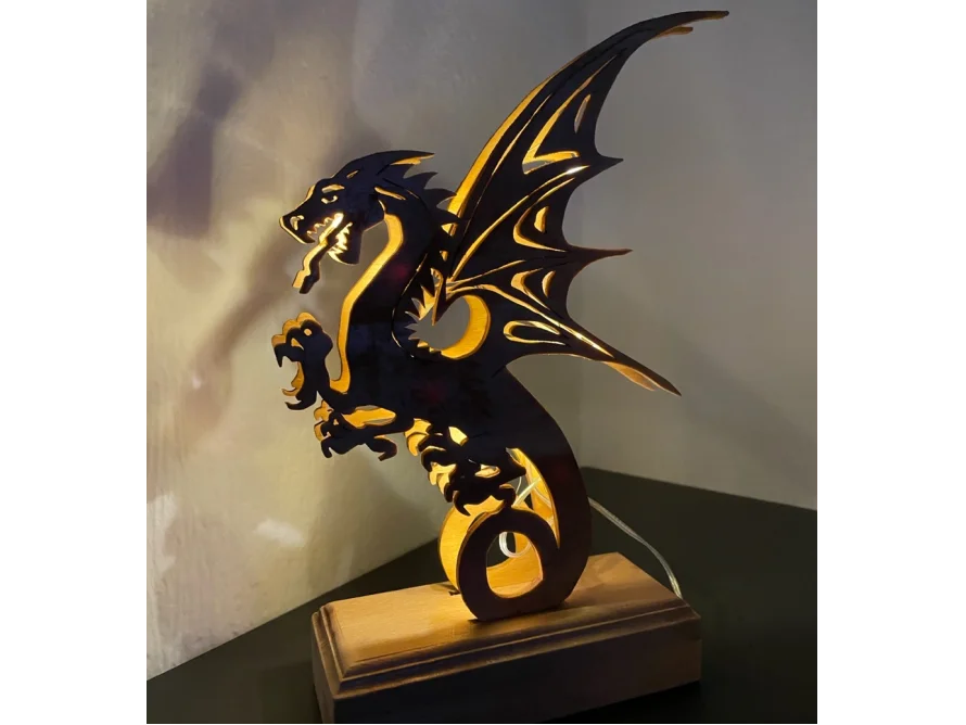 Holzkunst Drachen-Lampe mit Beleuchtung