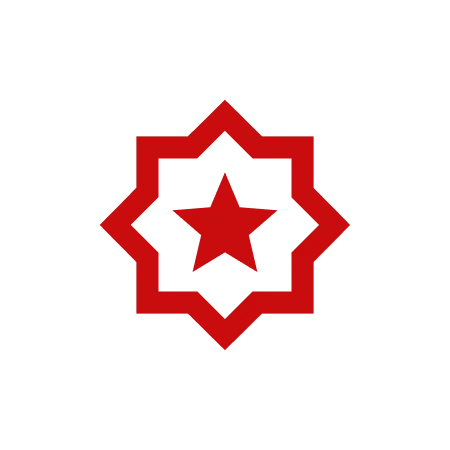 Ein roter, achtzackiger Stern mit einem weiteren Stern im Inneren.
