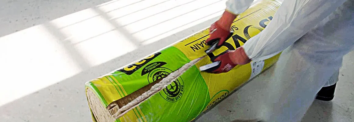 Person schneidet Dämmmaterial mit Cuttermesser