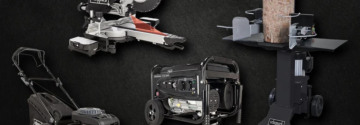 Vier Gartengeräte vor schwarzem Hintergrund