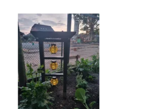 Drei Solarlaternen in einem Garten